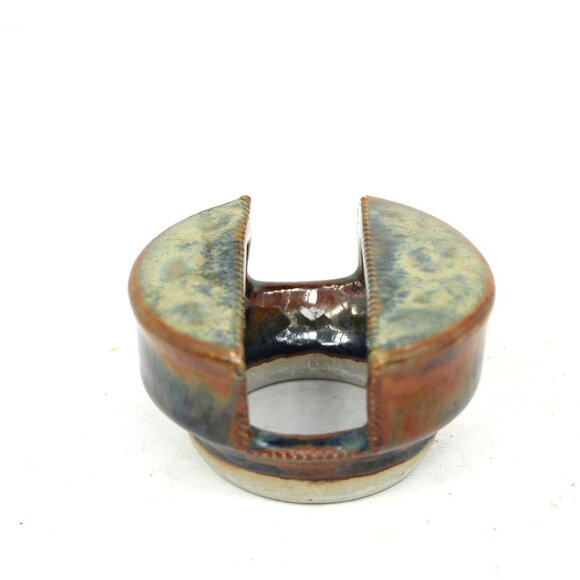 GLAZED CERAMIC POTTERY SPONGE HOLDER HANDMADE BROWN SLATE EARTHTONES - Picture 1 of 6